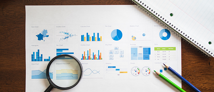 Un folio con varios ejemplos de gráficos de visualización de datos